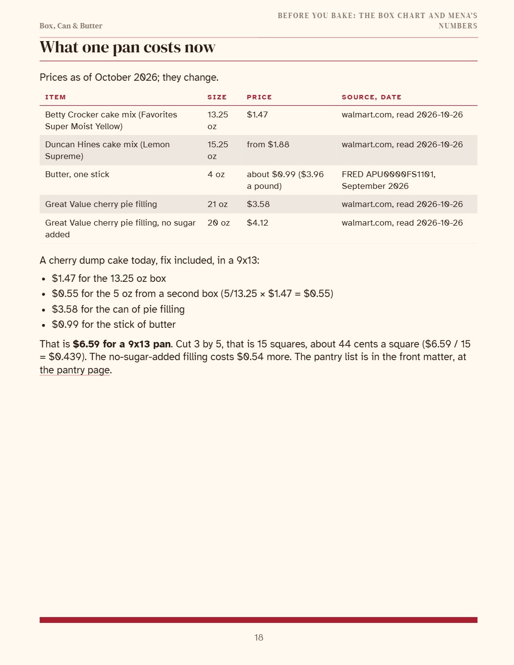 Book page 18: What one pan costs now